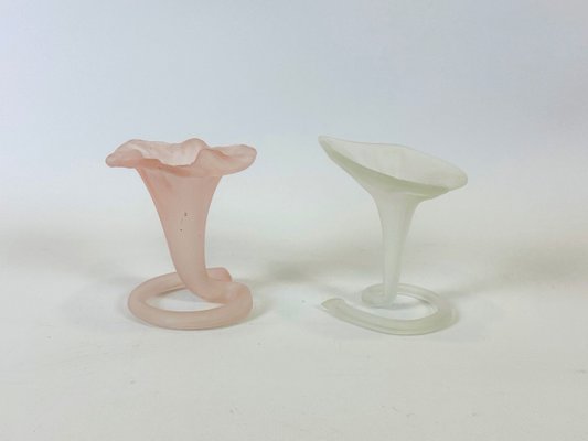 Vintage Frosted & Pink Hand Made Glass Lilly Vases from Stiver, 1970s, Set of 2-ZCY-2027872