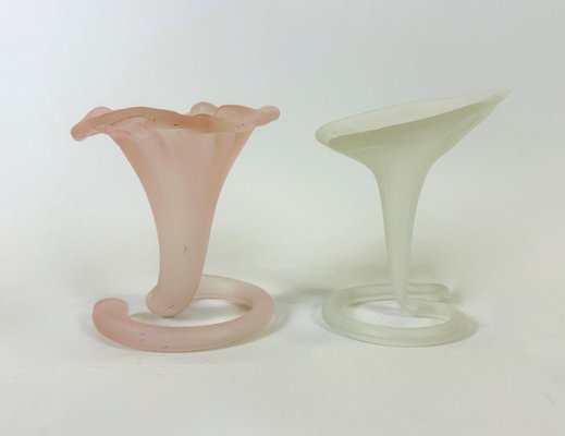 Vintage Frosted & Pink Hand Made Glass Lilly Vases from Stiver, 1970s, Set of 2-ZCY-2027872