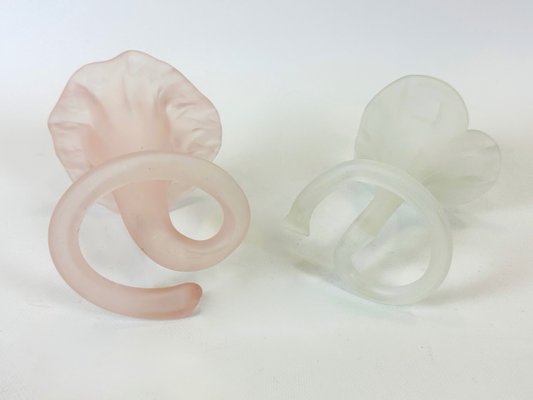 Vintage Frosted & Pink Hand Made Glass Lilly Vases from Stiver, 1970s, Set of 2-ZCY-2027872