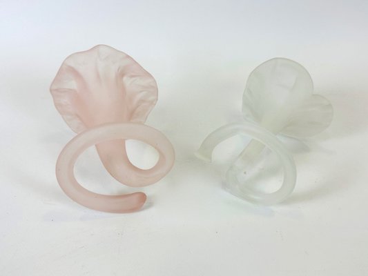 Vintage Frosted & Pink Hand Made Glass Lilly Vases from Stiver, 1970s, Set of 2-ZCY-2027872