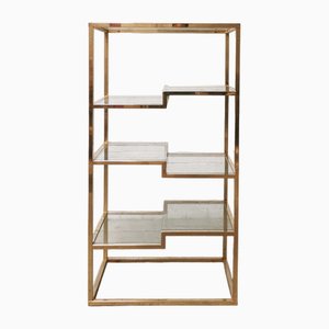 Vintage Geometric Gold-Plated Shelving Unit attributed to Belgo Chrom, 1970s-WUY-1742969