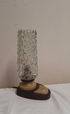 Vintage German Bedside Lamp with Beige-Brown Plastic Base and Fluted Glass Shade-HOI-2035594