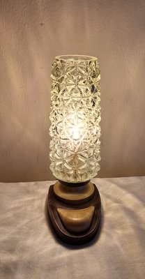 Vintage German Bedside Lamp with Beige-Brown Plastic Base and Fluted Glass Shade-HOI-2035594