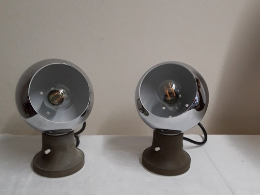 Vintage German Bedside Lamps with Gray Metal Foot with Magnetic Holder and Adjustable Chrome-Plated Chamber Screen, 1970s, Set of 2-HOI-1721049