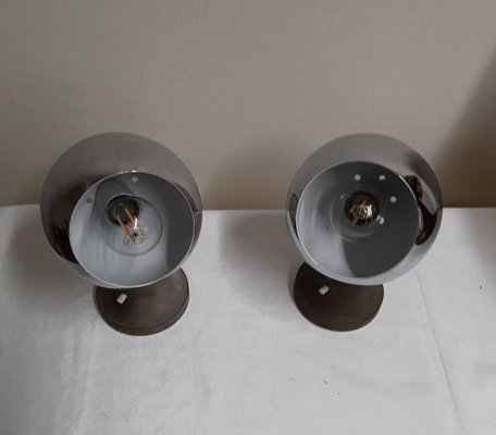 Vintage German Bedside Lamps with Gray Metal Foot with Magnetic Holder and Adjustable Chrome-Plated Chamber Screen, 1970s, Set of 2-HOI-1721049