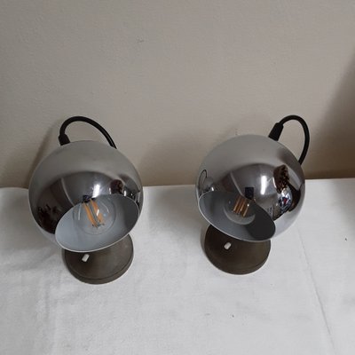 Vintage German Bedside Lamps with Gray Metal Foot with Magnetic Holder and Adjustable Chrome-Plated Chamber Screen, 1970s, Set of 2-HOI-1721049