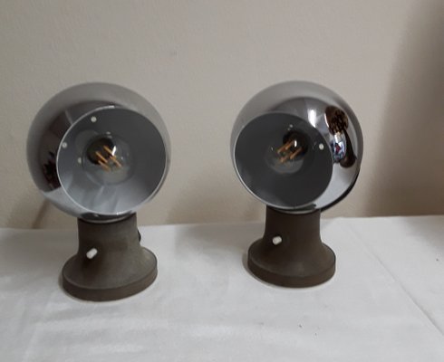 Vintage German Bedside Lamps with Gray Metal Foot with Magnetic Holder and Adjustable Chrome-Plated Chamber Screen, 1970s, Set of 2-HOI-1721049