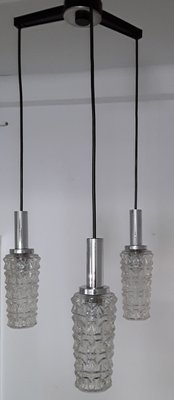 Vintage German Black Plastic, Chrome-Plated Metal, and Glass Cascade Ceiling Lamp from Hustadt Leuchten, 1970s-HOI-713626