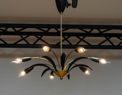 Vintage German Brass and Black Lacquer Spider Chandelier, 1950s-JE-1736809