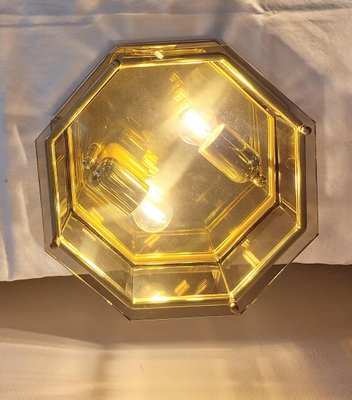 Vintage German Ceiling Lamp with Brass Frame and Partly Tinted Glass Panes from Holtkötter, 1980s-HOI-2016509