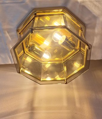 Vintage German Ceiling Lamp with Brass Frame and Partly Tinted Glass Panes from Holtkötter, 1980s-HOI-2016509