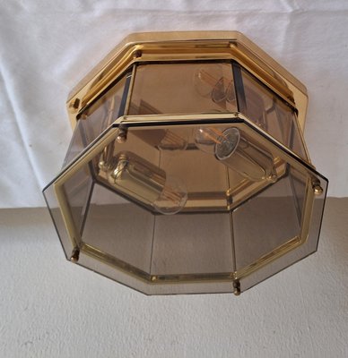 Vintage German Ceiling Lamp with Brass Frame and Partly Tinted Glass Panes from Holtkötter, 1980s-HOI-2016509