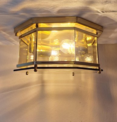 Vintage German Ceiling Lamp with Brass Frame and Partly Tinted Glass Panes from Holtkötter, 1980s-HOI-2016509