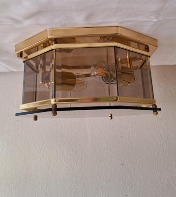 Vintage German Ceiling Lamp with Brass Frame and Partly Tinted Glass Panes from Holtkötter, 1980s-HOI-2016509