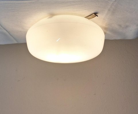 Vintage German Ceiling Lamp with Metal Mount and Opaque White Glass Shade by Robert Zimmermann, 1960s-HOI-2021777