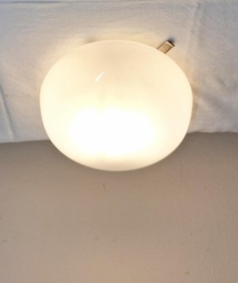 Vintage German Ceiling Lamp with Metal Mount and Opaque White Glass Shade by Robert Zimmermann, 1960s-HOI-2021777