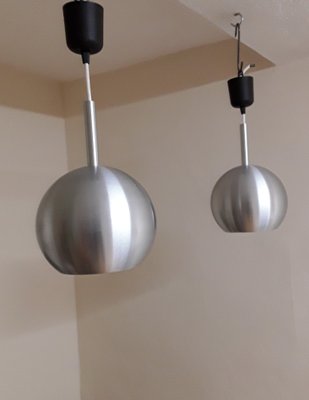 Vintage German Ceiling Lamps with Spherical Aluminum Screen from Erco, 1970s, Set of 2-HOI-1778035