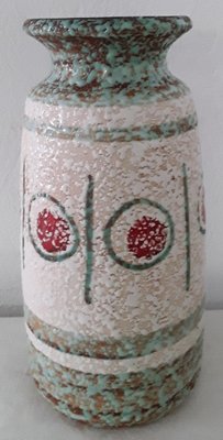 Vintage German Ceramic 68 25 Vase in Turquoise, Red, Brown and Cream White from Bay Keramik, 1960s-HOI-1030614