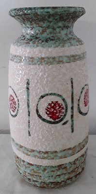 Vintage German Ceramic 68 25 Vase in Turquoise, Red, Brown and Cream White from Bay Keramik, 1960s-HOI-1030614