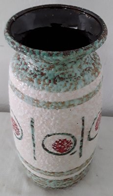 Vintage German Ceramic 68 25 Vase in Turquoise, Red, Brown and Cream White from Bay Keramik, 1960s-HOI-1030614