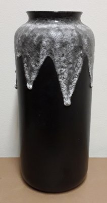 Vintage German Ceramic Fat Lava Style Vase with Black Glazed Ceramic & White-Gray Lava from Bay Keramik, 1970s-HOI-1440972