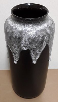 Vintage German Ceramic Fat Lava Style Vase with Black Glazed Ceramic & White-Gray Lava from Bay Keramik, 1970s-HOI-1440972