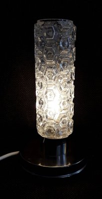 Vintage German Chrome-Plated and Clear Relief Glass Table Lamp, 1970s-HOI-693035