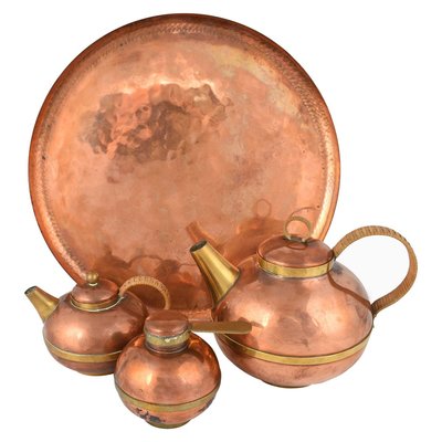 Vintage German Copper Coffee Set by Harald Buchrucker, 1950s, Set of 4-ZCI-752692