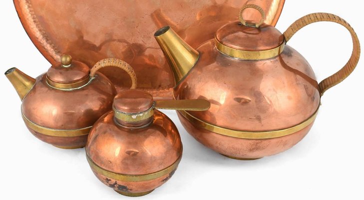 Vintage German Copper Coffee Set by Harald Buchrucker, 1950s, Set of 4-ZCI-752692