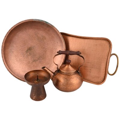 Vintage German Copper Tableware Set by Eugen Zint, 1950s, Set of 4-ZCI-752548