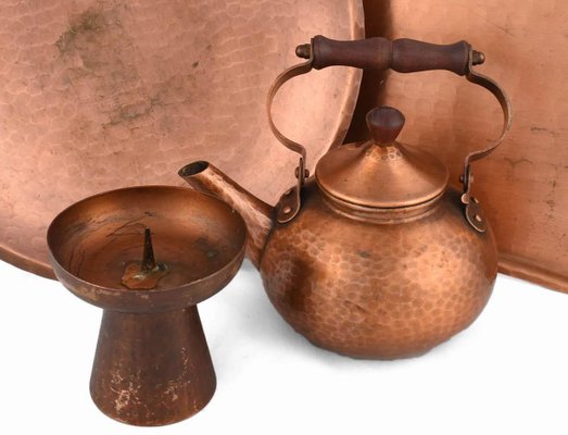 Vintage German Copper Tableware Set by Eugen Zint, 1950s, Set of 4-ZCI-752548