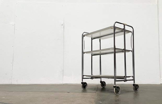 Vintage German Foldable Service Cart with 3 Trays, 1970s-UAH-1749959