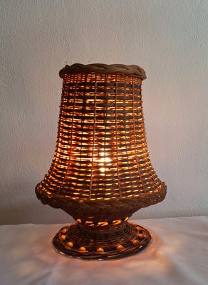 Vintage German Handmade Table Lamp in Woven Willow Wood, 1970s-HOI-2016512