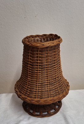 Vintage German Handmade Table Lamp in Woven Willow Wood, 1970s-HOI-2016512