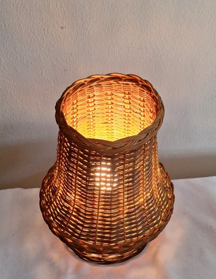 Vintage German Handmade Table Lamp in Woven Willow Wood, 1970s-HOI-2016512