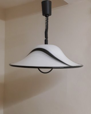 Vintage German Height-Adjustable Ceiling Lamp in White and Black Plastic from Aro Leuchten, 1980s-HOI-1801435