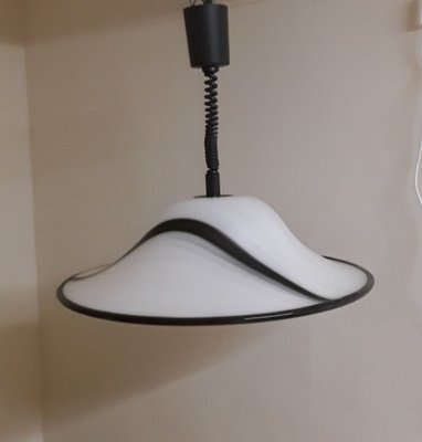 Vintage German Height-Adjustable Ceiling Lamp in White and Black Plastic from Aro Leuchten, 1980s-HOI-1801435