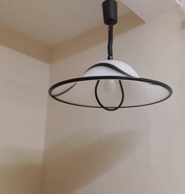 Vintage German Height-Adjustable Ceiling Lamp in White and Black Plastic from Aro Leuchten, 1980s-HOI-1801435