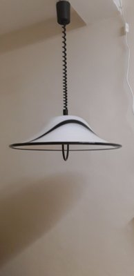 Vintage German Height-Adjustable Ceiling Lamp in White and Black Plastic from Aro Leuchten, 1980s-HOI-1801435