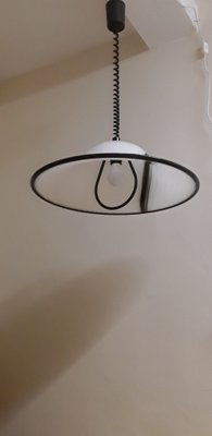 Vintage German Height-Adjustable Ceiling Lamp in White and Black Plastic from Aro Leuchten, 1980s-HOI-1801435