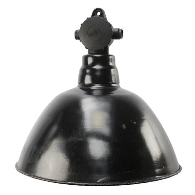 Vintage German Industrial Black Enamel and Bakelite Pendant Light-BLS-1799332