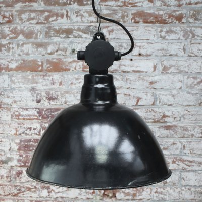 Vintage German Industrial Black Enamel and Bakelite Pendant Light-BLS-1799332