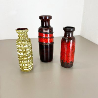 Vintage German Pottery Fat Lava Vases from Scheurich, 1970s, Set of 3-QZ-1257938