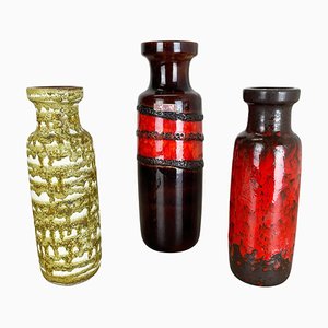 Vintage German Pottery Fat Lava Vases from Scheurich, 1970s, Set of 3-QZ-1257938