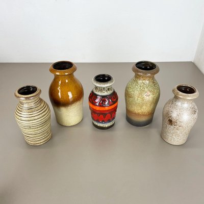 Vintage German Pottery Fat Lava Vases from Scheurich, 1970s, Set of 5-QZ-1283911