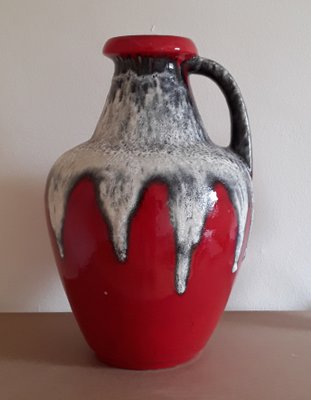 Vintage German Red Brown and White Ceramic Vase from Bay Keramik, 1970s-HOI-1358227