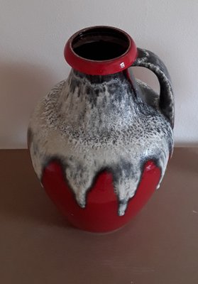 Vintage German Red Brown and White Ceramic Vase from Bay Keramik, 1970s-HOI-1358227