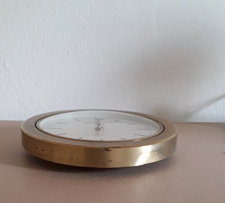 Vintage German Round Automatic Wall Clock with Brass Housing & Arched Acrylic Glass Pane from Kienzle, 1970s-HOI-1396791