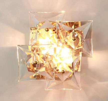 Vintage German Square Crystal and Gold-Plated Sconce from Kinkeldey, 1960-VDW-2016863