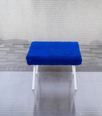 Vintage German Stool with White Metal Frame and Blue Seat, 1970s-HOI-1755855